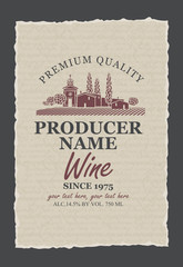 wine labels with a landscape of vineyards