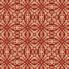 Fototapeta premium Seamless classic vector red and golden pattern. Traditional orient ornament