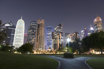 Fototapeta na wymiar Qatar Skyline in Blue Hour