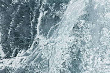 The pattern of cracks on the blue ice of Lake Baikal