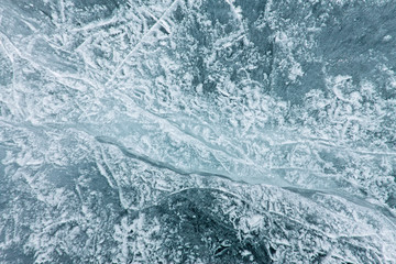 The pattern of cracks on the blue ice of Lake Baikal