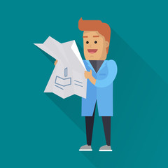 Scientist at Work Vector Flat Style Illustration