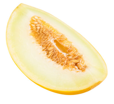 Yellow cut melon isolated on white background