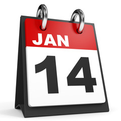 January 14. Calendar on white background.