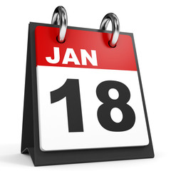 January 18. Calendar on white background.