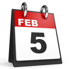 February 5. Calendar on white background.