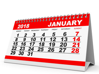 Calendar January  2018 on white background.