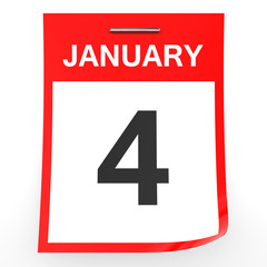 Fototapeta premium January 4. Calendar on white background.