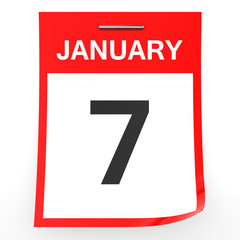January 7. Calendar on white background.
