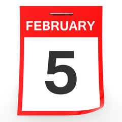 February 5. Calendar on white background.