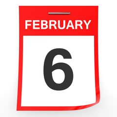 February 6. Calendar on white background.