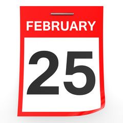 February 25. Calendar on white background.