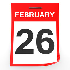 February 26. Calendar on white background.