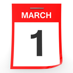 March 1. Calendar on white background.