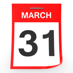 March 31. Calendar on white background.