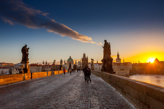 Charles Bridge in the early winter morning