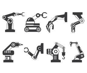 robotic arm icons, industry assembly robots