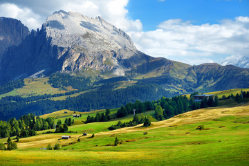 Fototapeta na wymiar Spectacular view of majestic rocky mountains in Alpe di Siusi