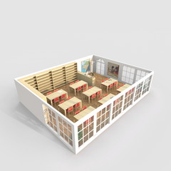 3d interior rendering perspective view of furnished library