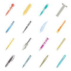 writing tool icons, stationery icons