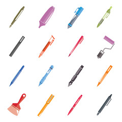 writing tool icons, stationery icons