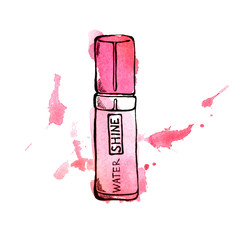 Water shine lip gloss. Hand painting watercolor illustration of water shine lip gloss