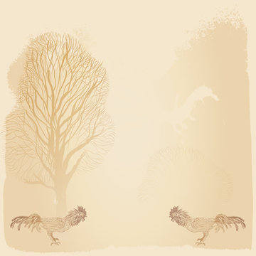 Fabulous plants and birds - seamless wallpaper.  Vector illustration. Seamless pattern.