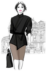 Business woman walking in front of Opera, Paris