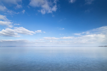 winter frozen lake / winter peaceful landscape deserted place