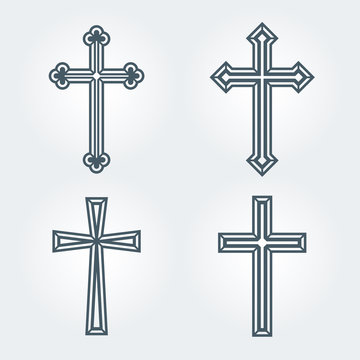 Religious Christian crosses crucifix set design. Vector illustration.