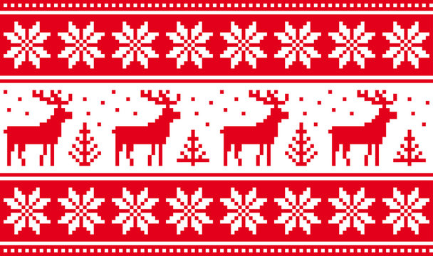 Seamless pattern with deers and nordic stars
