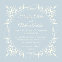 Wedding invitation. Floral frame. Template classic cards.