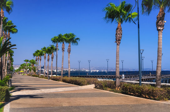 Coastline and promenade in Limassol, island Cyprus, Europe, Medi