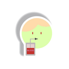 Vector illustration paper sticker Halloween icon Vampire Dracula drinking blood