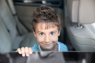 Portrait of boy in car