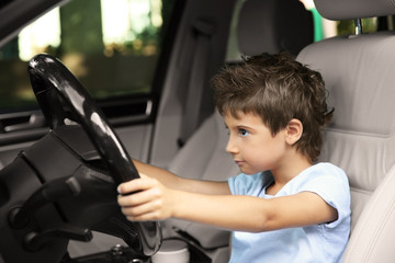 Boy driving parent car