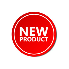 New product sticker. Commercial red offer label. Vector isolated illustration.