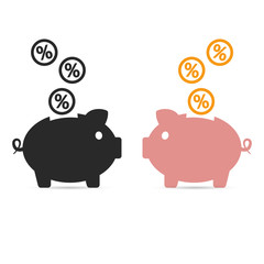 Piggy bank saving percent money. Vector isolated illustration.