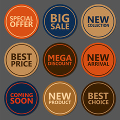 Obraz premium Sale discount sticker set. Commercial collection of varicolored offer labels. Different commercial inscriptions in round badges. Vector isolated illustration.