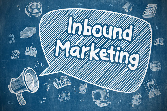 Inbound Marketing - Cartoon Illustration on Blue Chalkboard.
