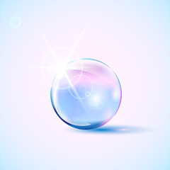 Shiny colored glass bowl with light effect, bubble, vector illustration