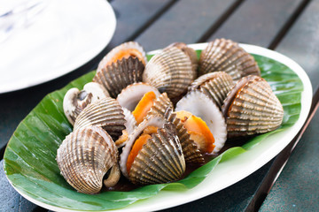 Cockle steamed in dish in reataurant.