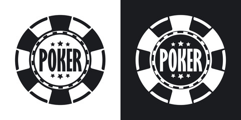 Vector poker chip icon. Two-tone version on black and white background