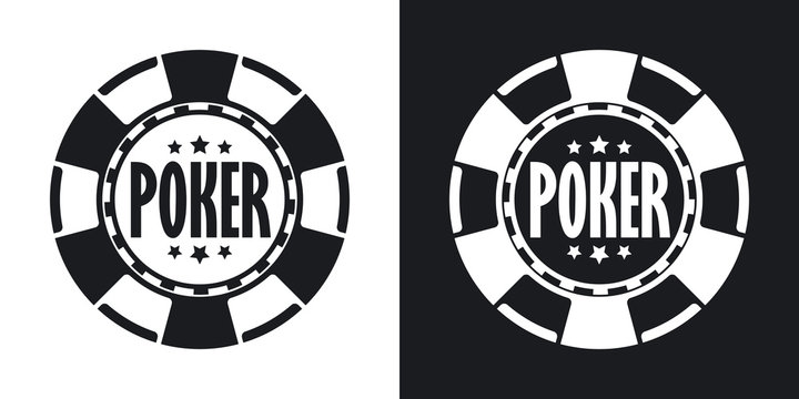 Vector poker chip icon. Two-tone version on black and white background