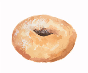 Isolated watercolor donut on white background. Sweet and tasty pastry. Chocolate dessert.