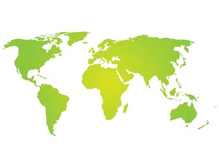 Fototapeta na wymiar Map of World. Green silhouette vector illustration with gradient on white background.