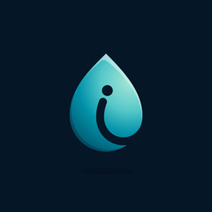 Letter I logo in blue water drop.