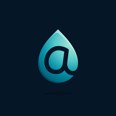 A letter logo in blue water drop.