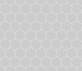 Seamless background of curved hexagons. Looks like puzzle od stars. Simple abstract pattern vector background in grey with thin white outline.