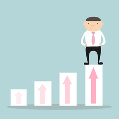 Obraz premium Businessman stands on top of chart. Vector illustration